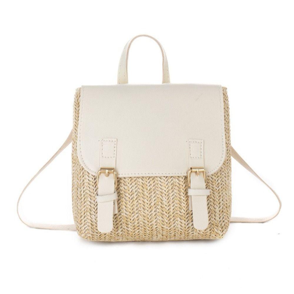 Versatile Bag PU Leather Straw Backpack Vintage Style Elegant Look Woven Backpack Retro Design Luxury Shoulder Bag Bobo Style