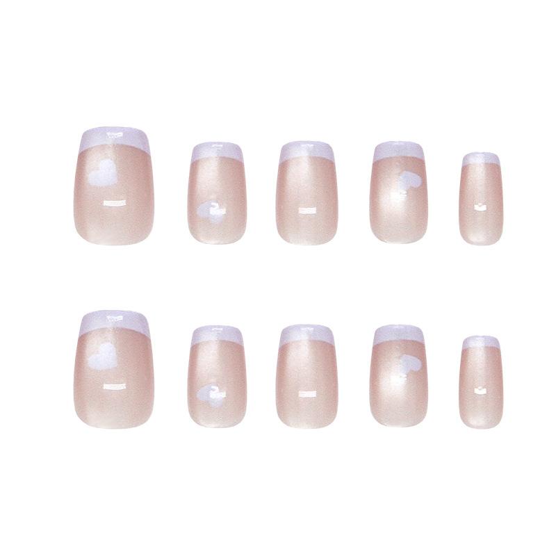 Handmade Prefabricated Nail Milk Taro French Love Cat's Eye Temperament Gentle Girl Ins Style Removable Nail Art