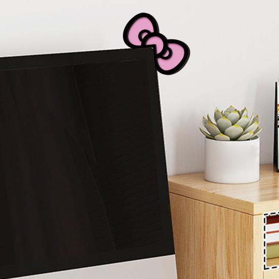 Rosa Schleifen Computer Monitor Dekoration, 2D Holzschleifen Dekorationen für Frauen, Mini Süße Computer Zubehör für Home Office Dekoration