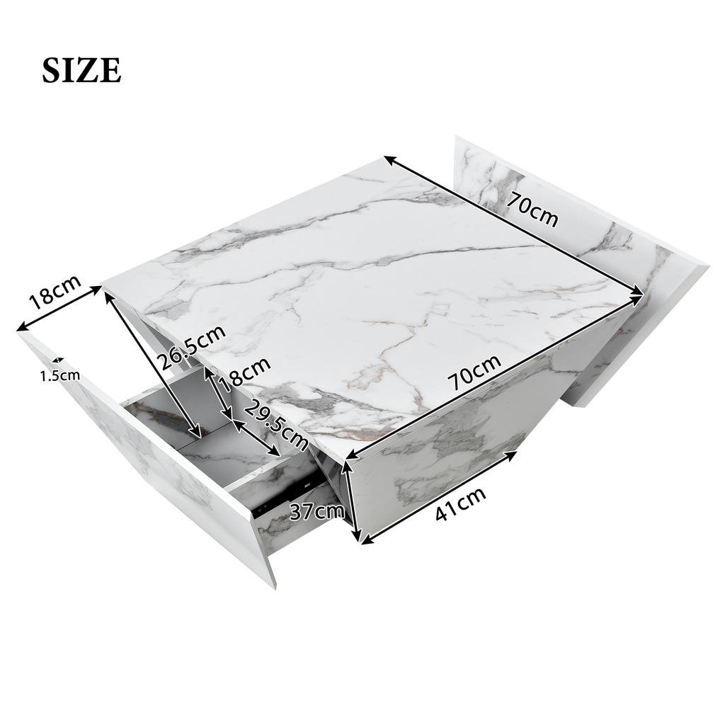 Tavolino da caffè a tamburo moderno, Tavolino da caffè trapezoidale con impiallacciatura in marmo bianco, Tavolo da soggiorno 70*70*37cm