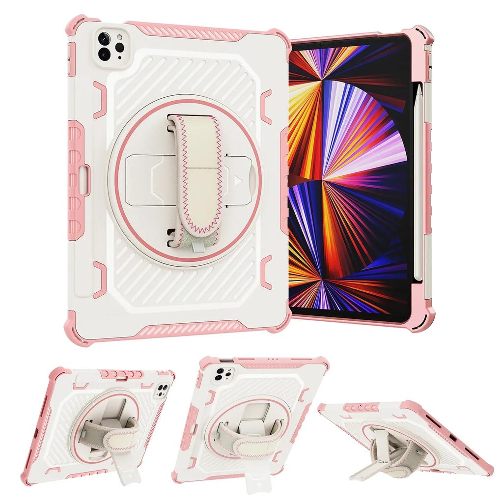 Case for IPad Pro 12.9 Air 11 13 2024 360 Kickstand Hand Strap Pencil Holder Cover IPad A16 11th 10.9 7 8th 10.2 Mini 4567 Funda