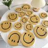 Smiling Face Round Mat Woven Ramie Placemats Anti Slip Dining Table Mats Non-Slip Tableware Bowl Pads Kitchen Drink Cup Coasters