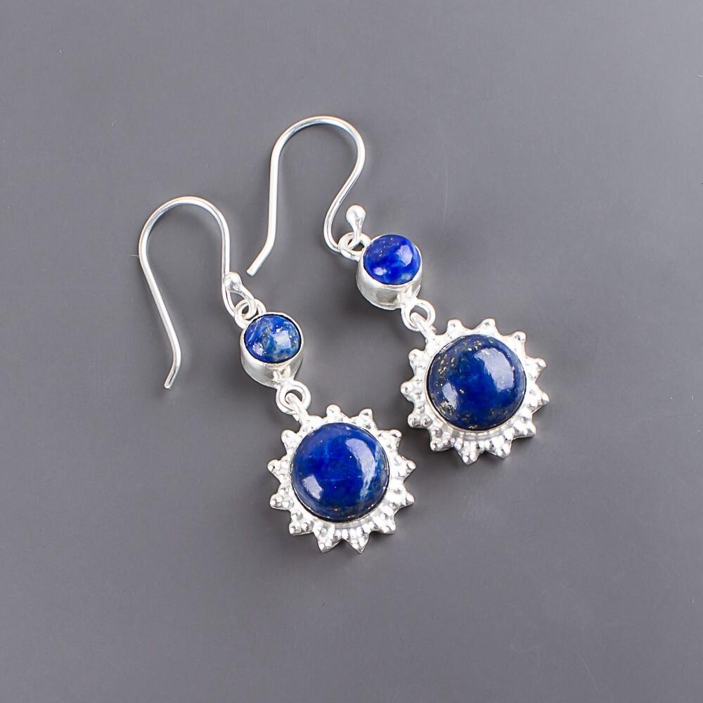 Natural Lapis Lazuli Gemstone 925 Sterling Silver Jewelry Handmade Earrings1.80" EE-13-21