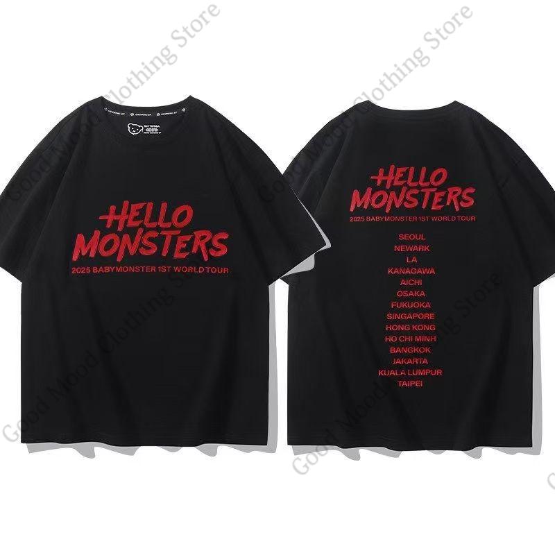 BABYMONSTER T Shirt Kpop Fashion HELLO MONSTER WE GO UP Concert Fans Tshirt Kpop Fans Clothes Cotton Short Sleeve Tee Tops