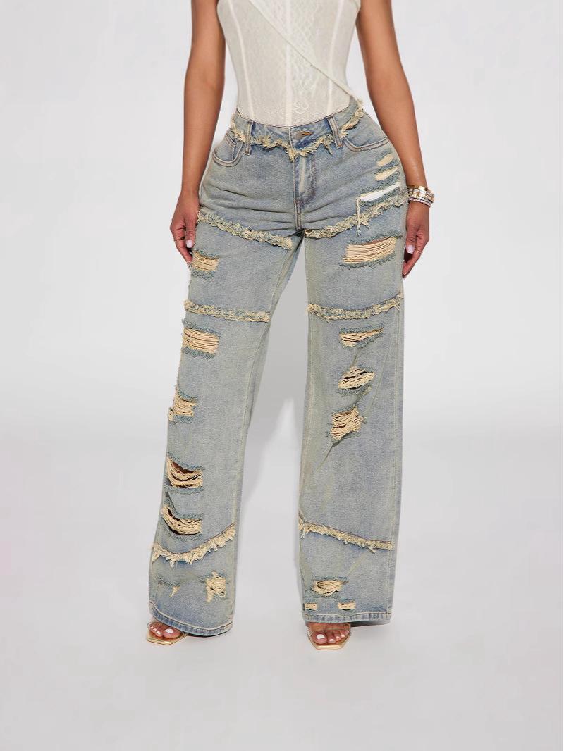 

Женские ретро джинсы широкого кроя с эффектом потертости XX-Large земля желтый