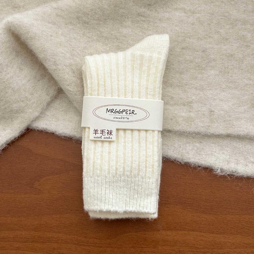 Wide Wool Socks Children'S Season Mid-Tube Socks Double-Needle Thickened Warm White Stacking Socks Winter Confinement Socks