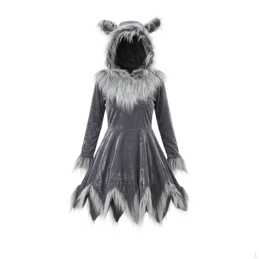 Wolf Costume with Hood Halloween Dress Gray for Cosplay