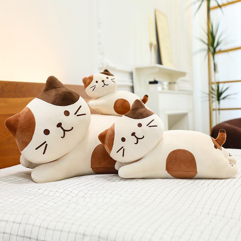 Plush Calico Cat Pillow With Soft Pp Cotton Filling For Kids And Adults