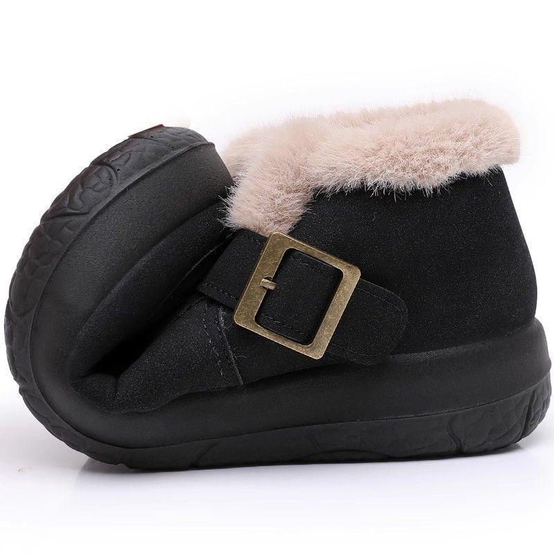 Women's Winter Velvet-Lined Non-Slip Boots - Short, Warm, Soft Sole, Fashionable Black Cotton Boots