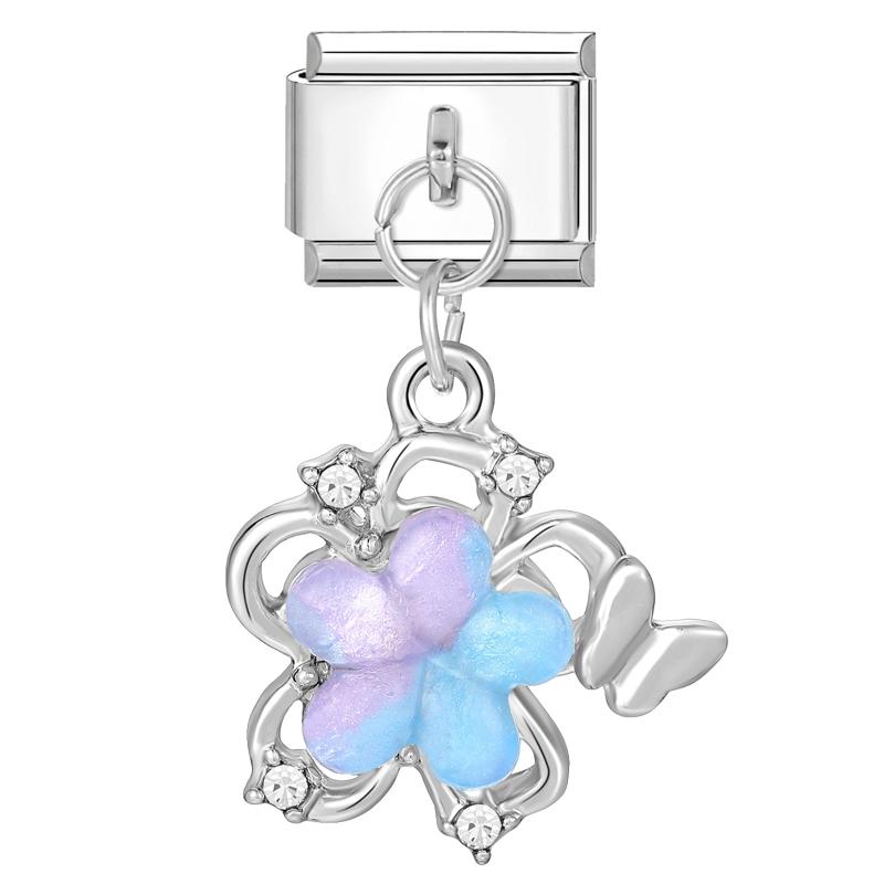 Zircon Colorful Crystal Butterfly Heart Flower Pendant Italian Charm Link Fit 9mm Bracelet Stainless Steel Women DIY Making Gift