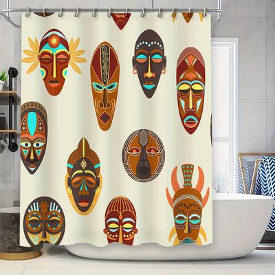 Ethnic Style Shower Curtain African Masks Decorative Plastic Waterproof Fabric Bathroom Liners for Home Decoration In Bath Curta