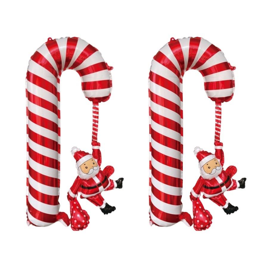 2pcsChristmas Aluminum Foil Balloons Santa Claus Christmas Tree Red Green Handheld Stick Balloons Party Decoration Hanging Ornam
