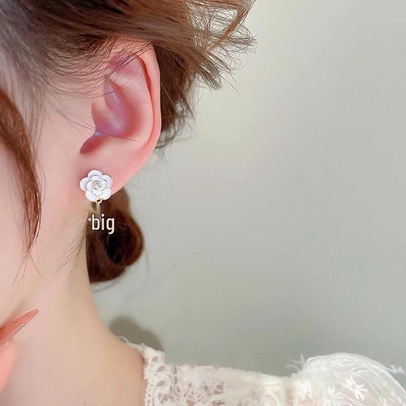 S925 Silver Needle White Camellia Stud Earrings - Simple, Trendy 2023 Design for Women