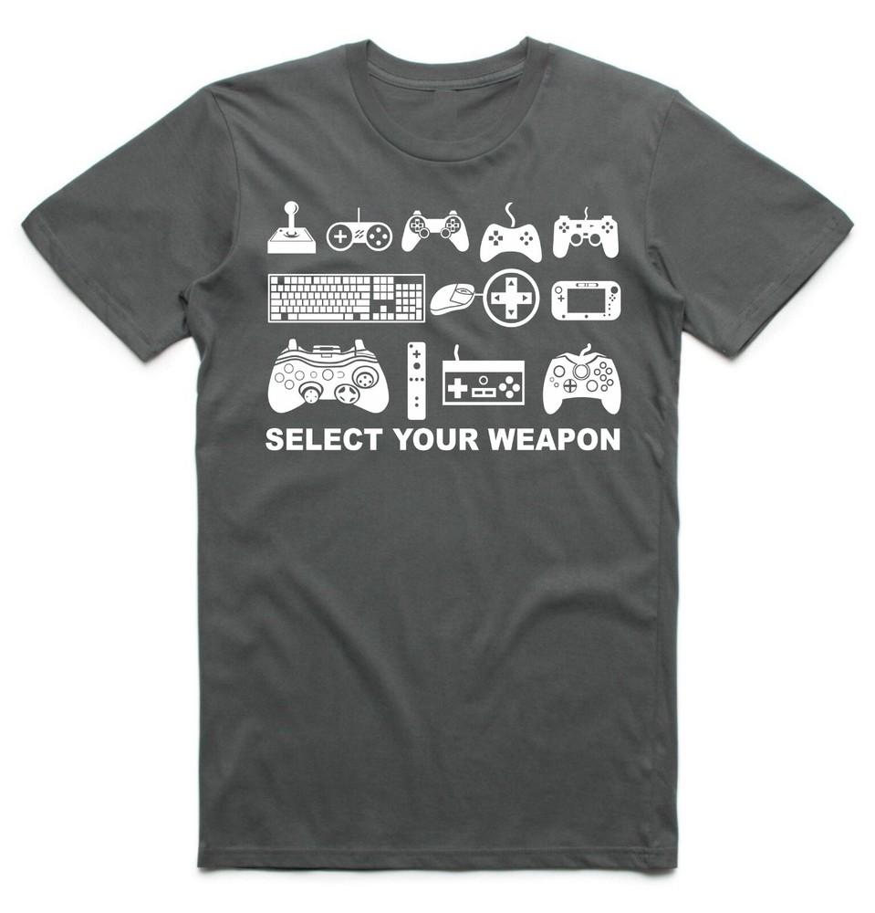 

Select Your Weapon Funny Gamer T Shirt game play XBox controllers Retro Top Tee 2XL