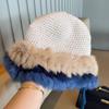 Rabbit Fur Knitted Hat Women's Autumn and Winter Splicing Warm Wool Hat Cold-proof Cover Foreign Gas Plush Ear Protection Head Hat