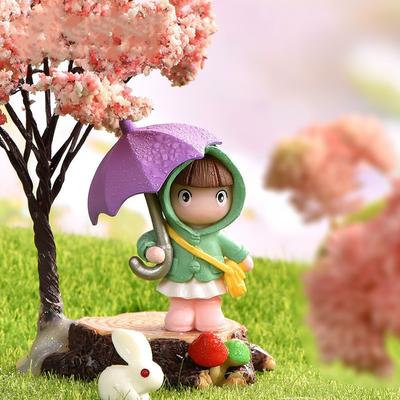 1/4 Pezzi Mini Carino Ombrello Bambola Ragazza Micro Paesaggio Fatto a Mano Giardino Fatato Figurine da Tavolo Ornamento per la Casa Artigianato Regalo