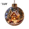 Decorative Snow Ball Pendants Christmas Ornament with LED Lights, Scene Acrylic Clear Holiday Decor, Shatterproof Xmas Tree Hanging Sphere Pattern