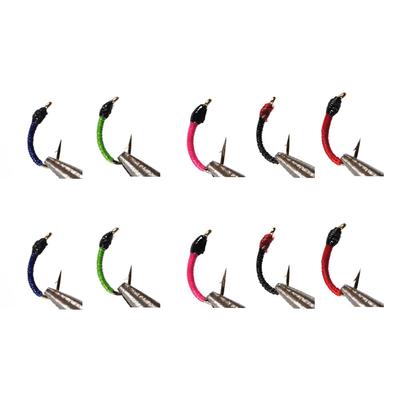 10pcs Pink Black Red Bule Green Larva Pan Fish Fly White Fish Blue Gill Perch Fishing Nymph Lure