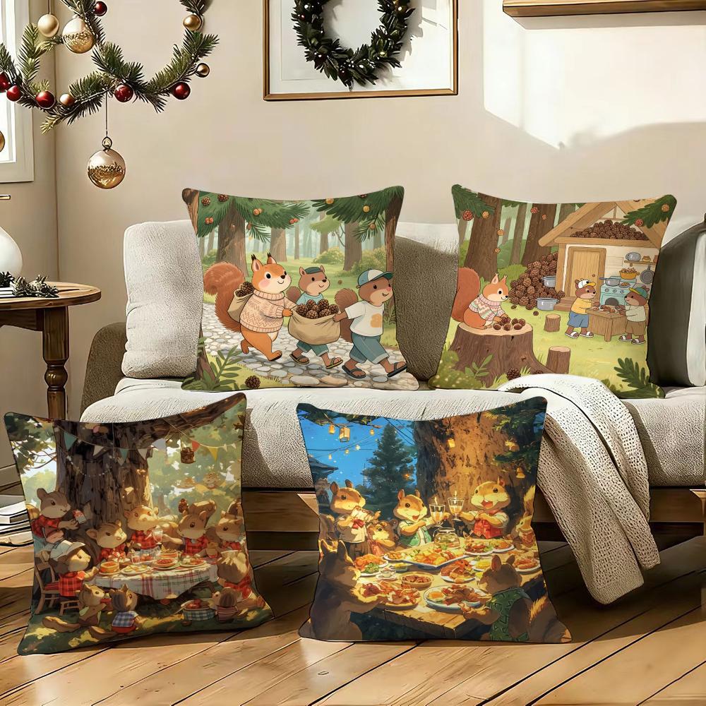 Cute Squirrel Cushion Cover Silky Short Plush Sofa Pillow Cover Hidden Zipper Soft Dustproof Case For Home Decor