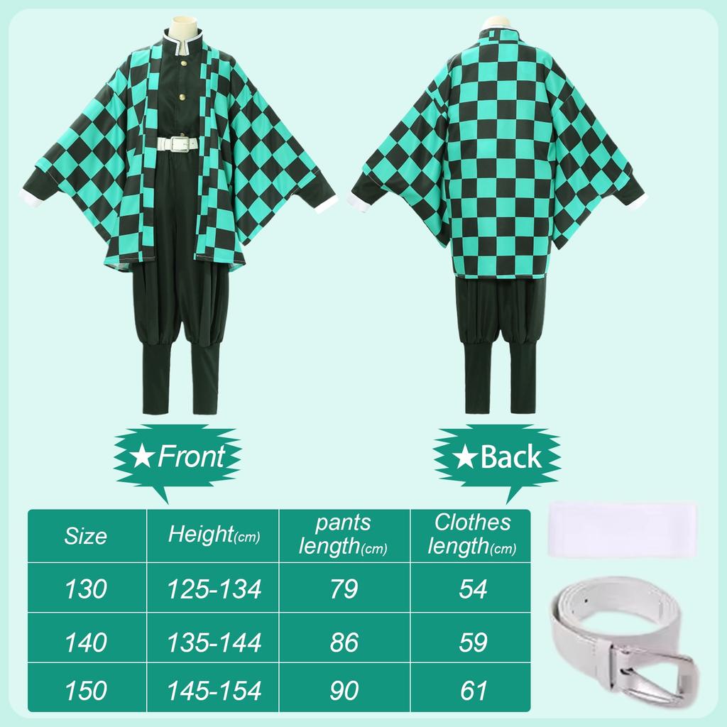 Custom Cosplay Demon Slayer Tanjiro Kamado Costume, Black Green, 10-12 Years, 140cm