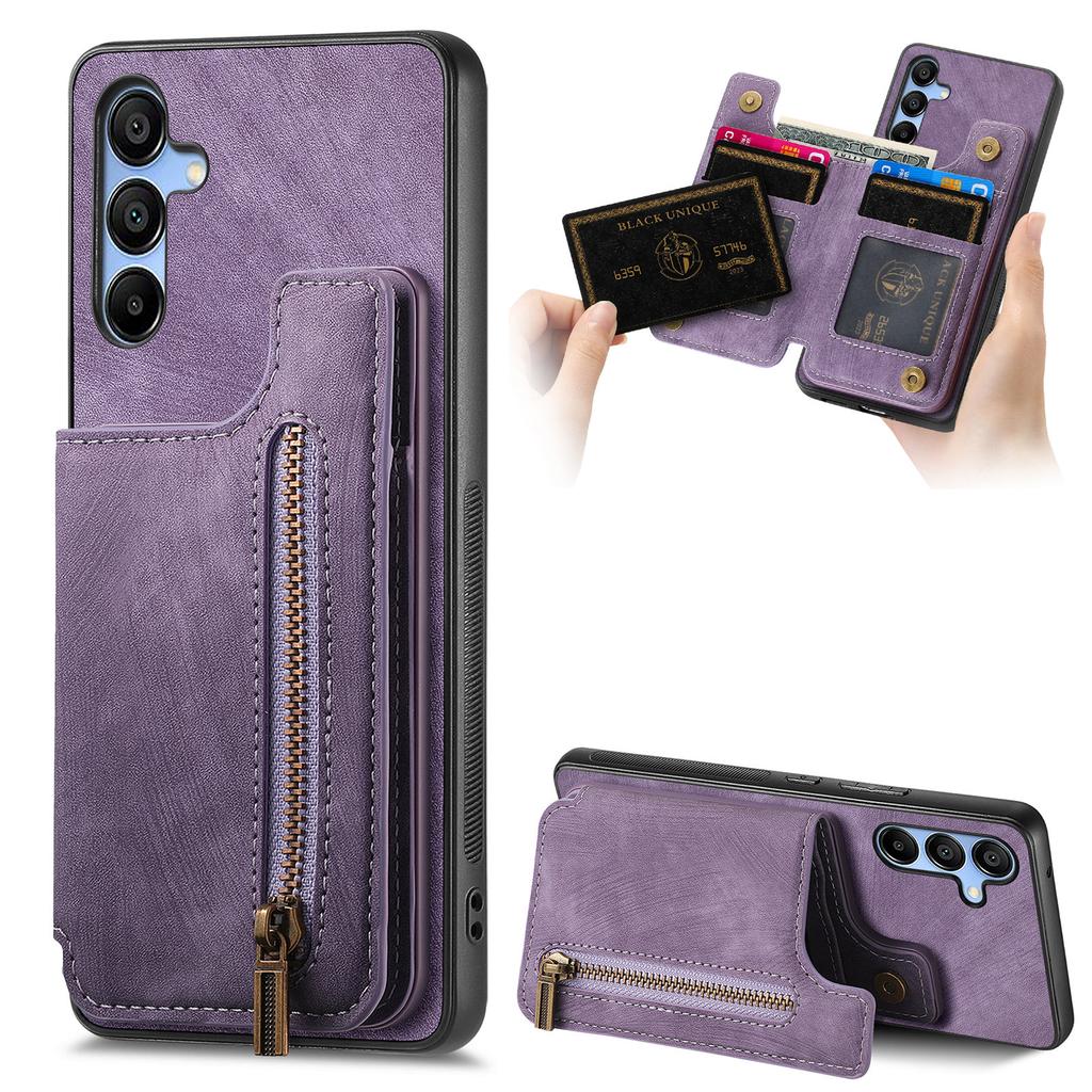 D15 For Samsung Galaxy A24 4G (162.1 x 77.6 x 8.3mm) Phone Case Retro Zipper Wallet Cover with Kickstand