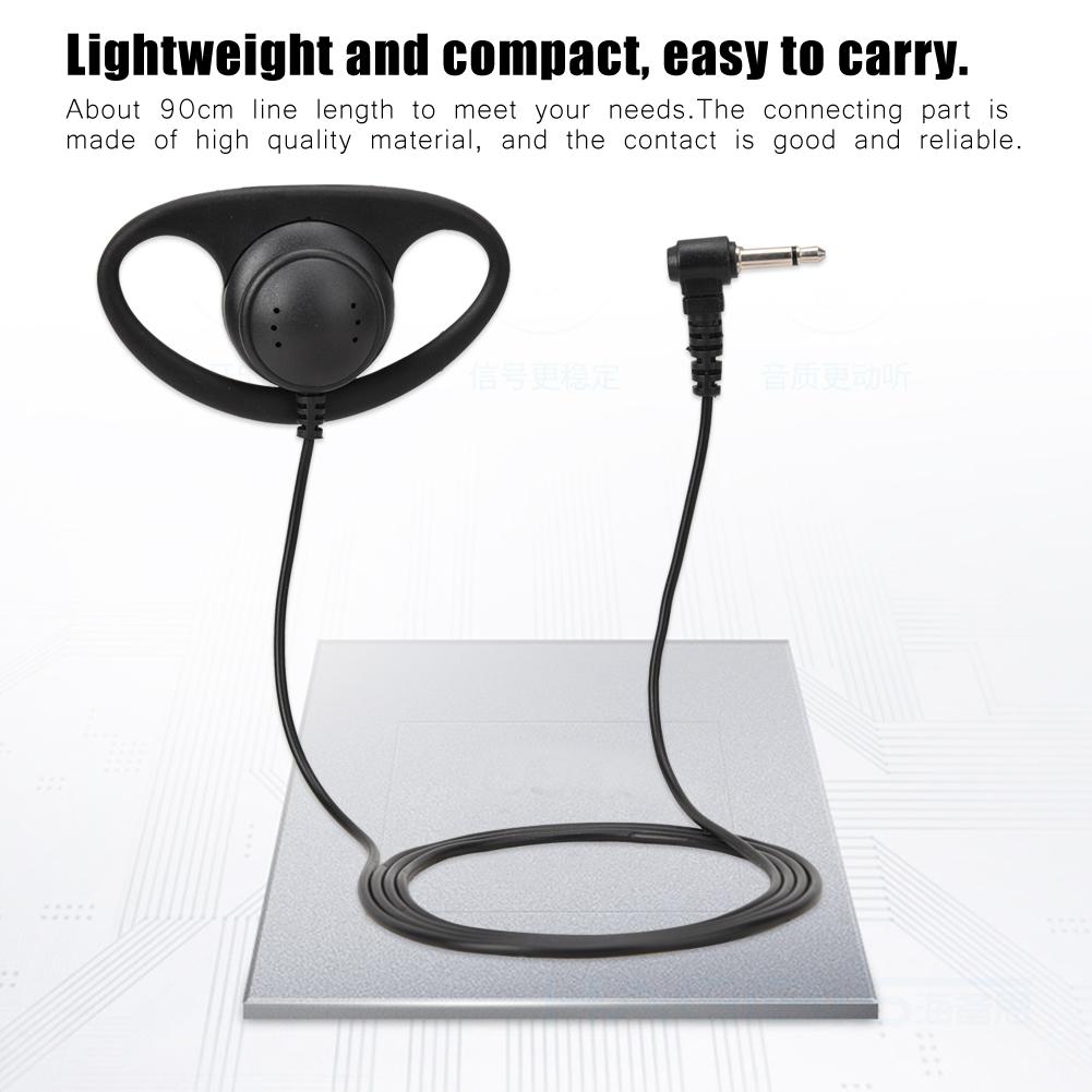 D Type 3.5 Mm Single Listening Earphone Hang Headset for Two Way Radio Microphone(Black)