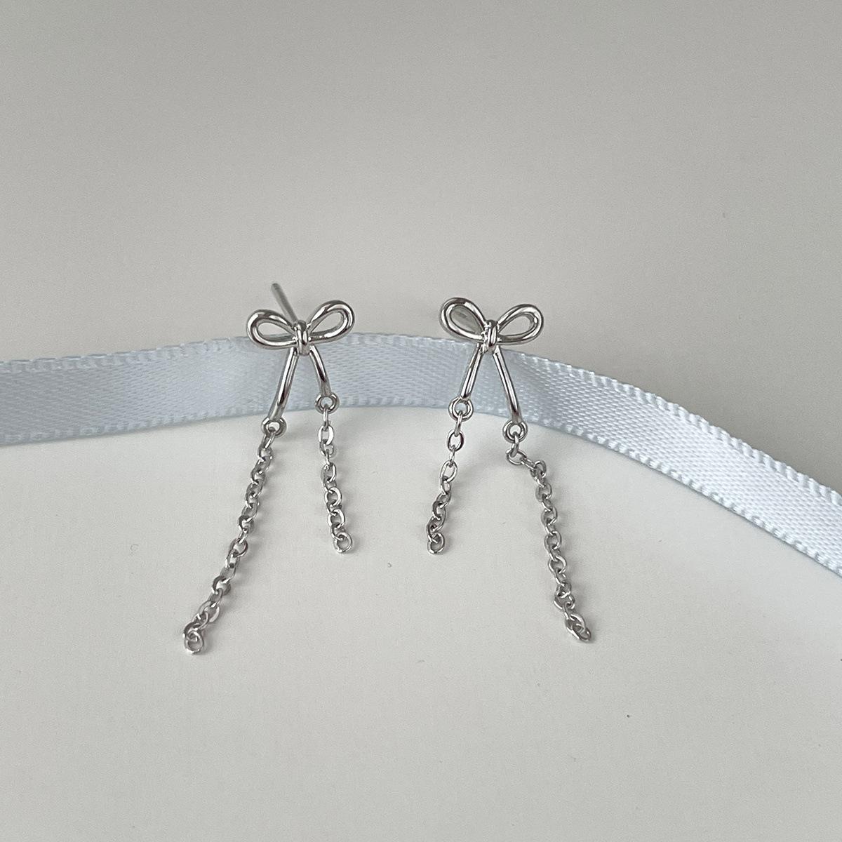 

Серьги-пусеты с бантом из серебра 925 пробы, женские нишевые уникальные серьги с цепочкой и бахромой, серьги новой легкой роскоши 925 silver needle