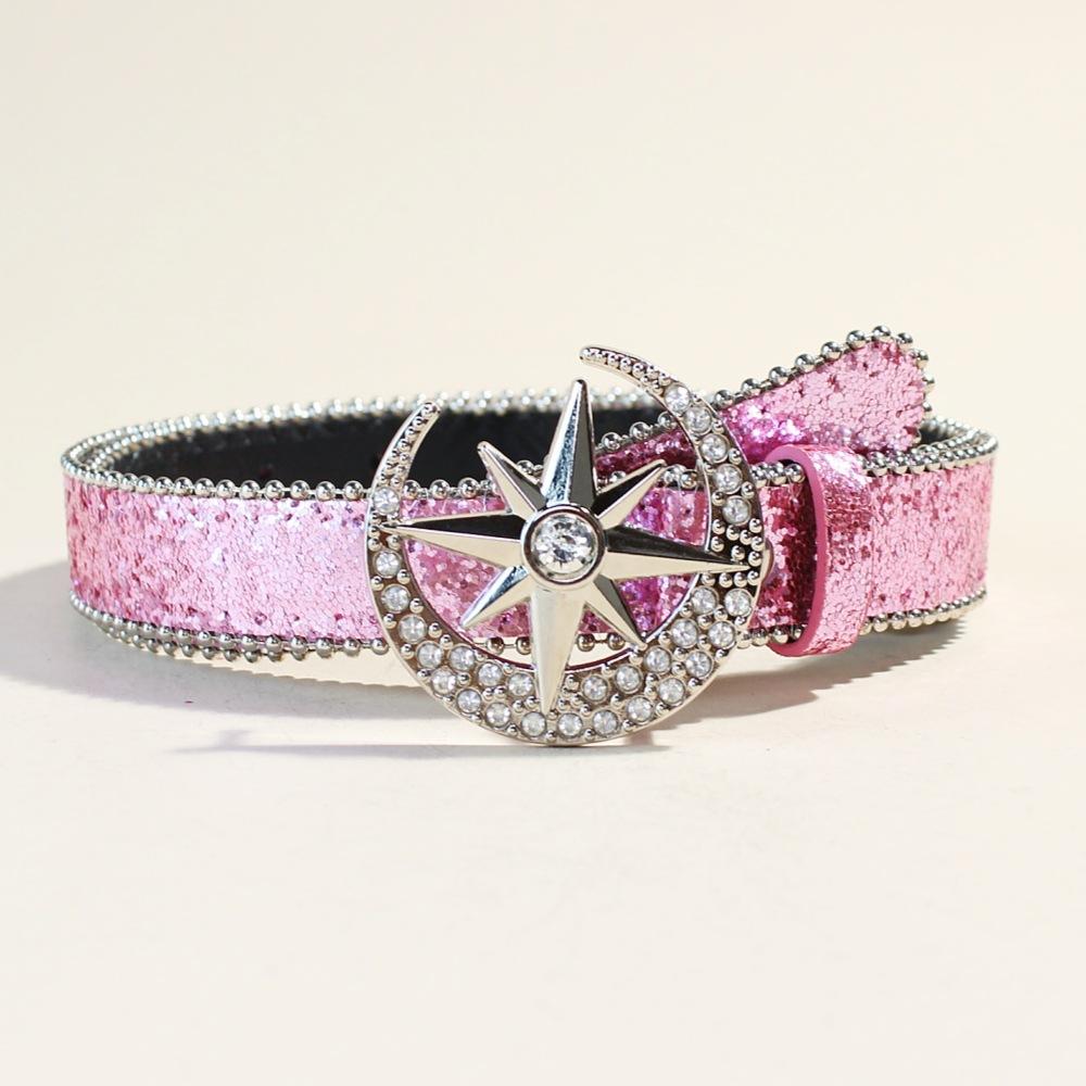 Rhinestone Snap Buckle Belt Women'S Style Belt Decoration Personality Sequined Jeans Belt Design