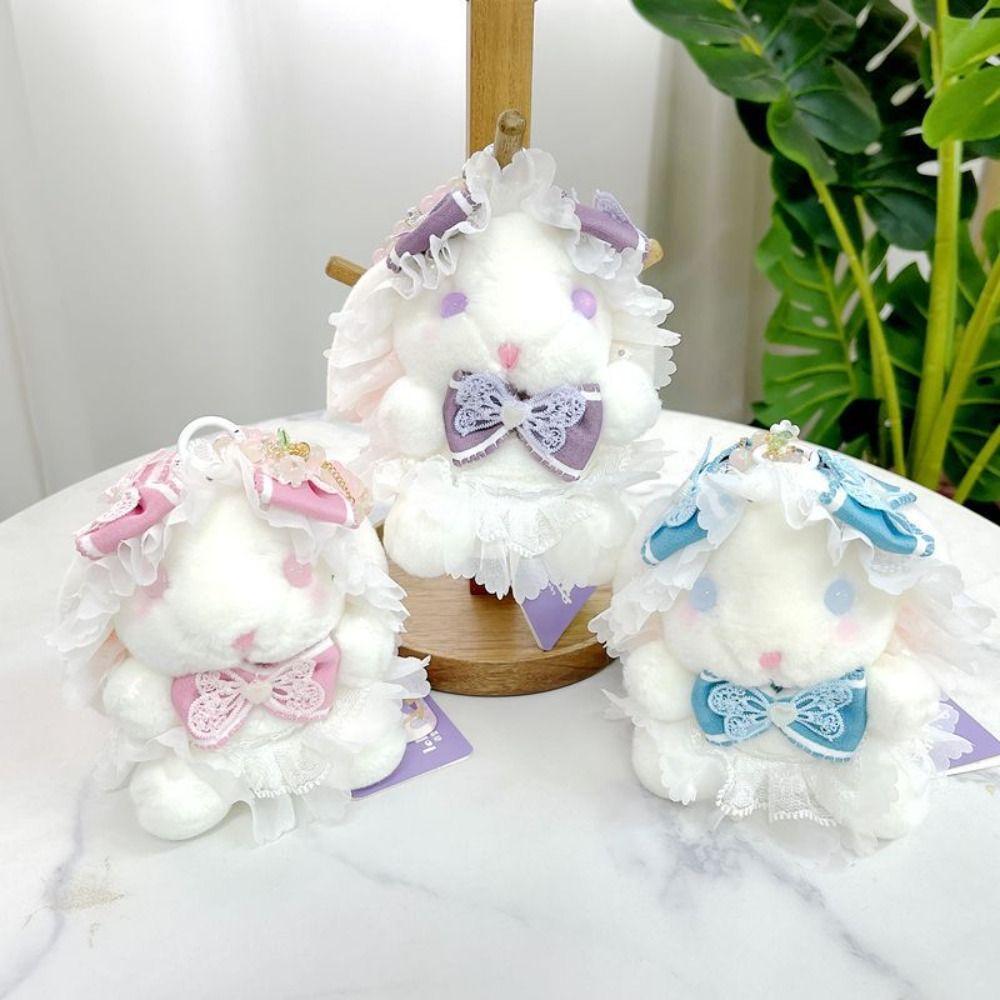 Princess Pearl Dress Plush Rabbit Keychain Cartoon Drooping Ear Rabbit Pendant  Backpack Decor