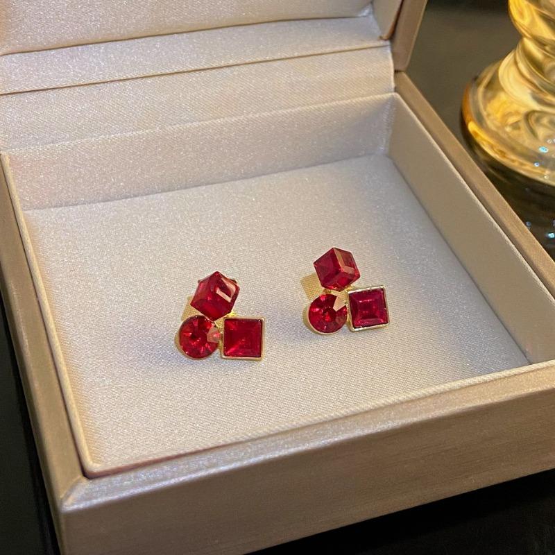 

Новый роскошный нишевый дизайн Advanced Sense красные геометрические серьги с кристаллами женские серьги