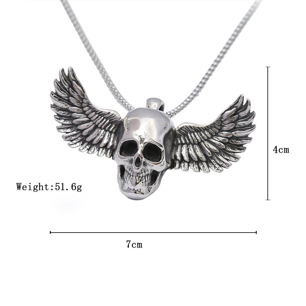 Fallen Angel Skull Pendant Necklace Men's Stainless Steel Gothic Biker Jewelry Adjustable Chain Gift Halloween Party Accessories