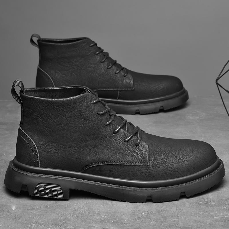 FashionAutumn Winter Real Leather Boots Men High-top Comfy Ankle Boots Casual All-match Shoes for Men New Fashion Male Motocross Shoes