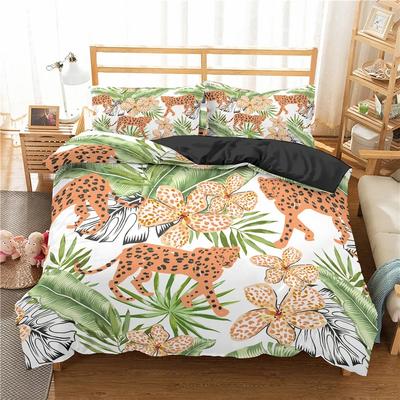 Bettbezug mit Dschungeltieren, King- und Queen-Size-Bett, tropische Pflanzen, Palmblätter, Bettwäsche-Set für Kinder, Tiger, Wildtiere, 23-teilig, Polyester-Bettbezug