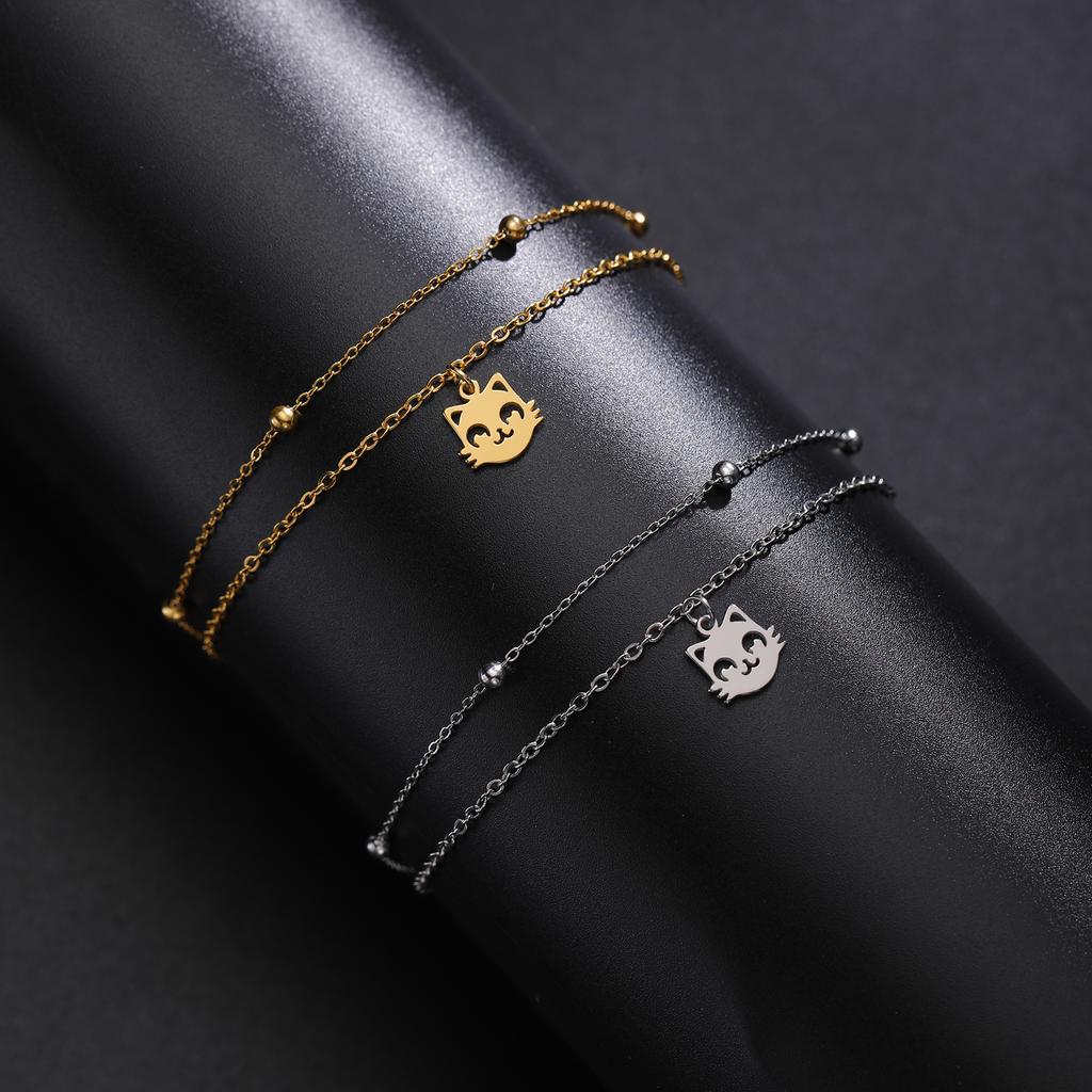 Cazador Stainless Steel Cute Cat Kitten Chain Foot Anklet Summer Beach Gold Color Bracelet on the leg for Women Jewelry Gift New