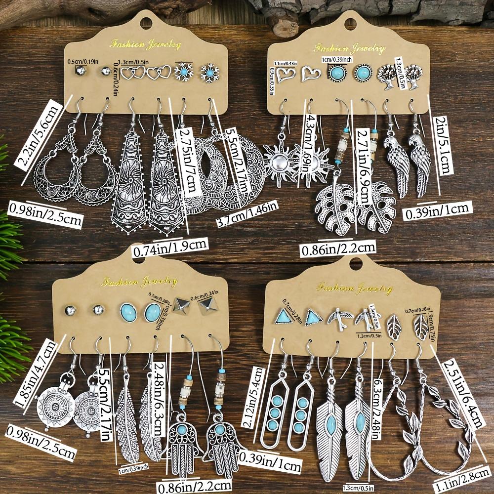 24pairs Antique Sliver Stud Earrings Set Dangle Earrings for Women Geometric Creative Ornaments Animals Party Decors Gifts