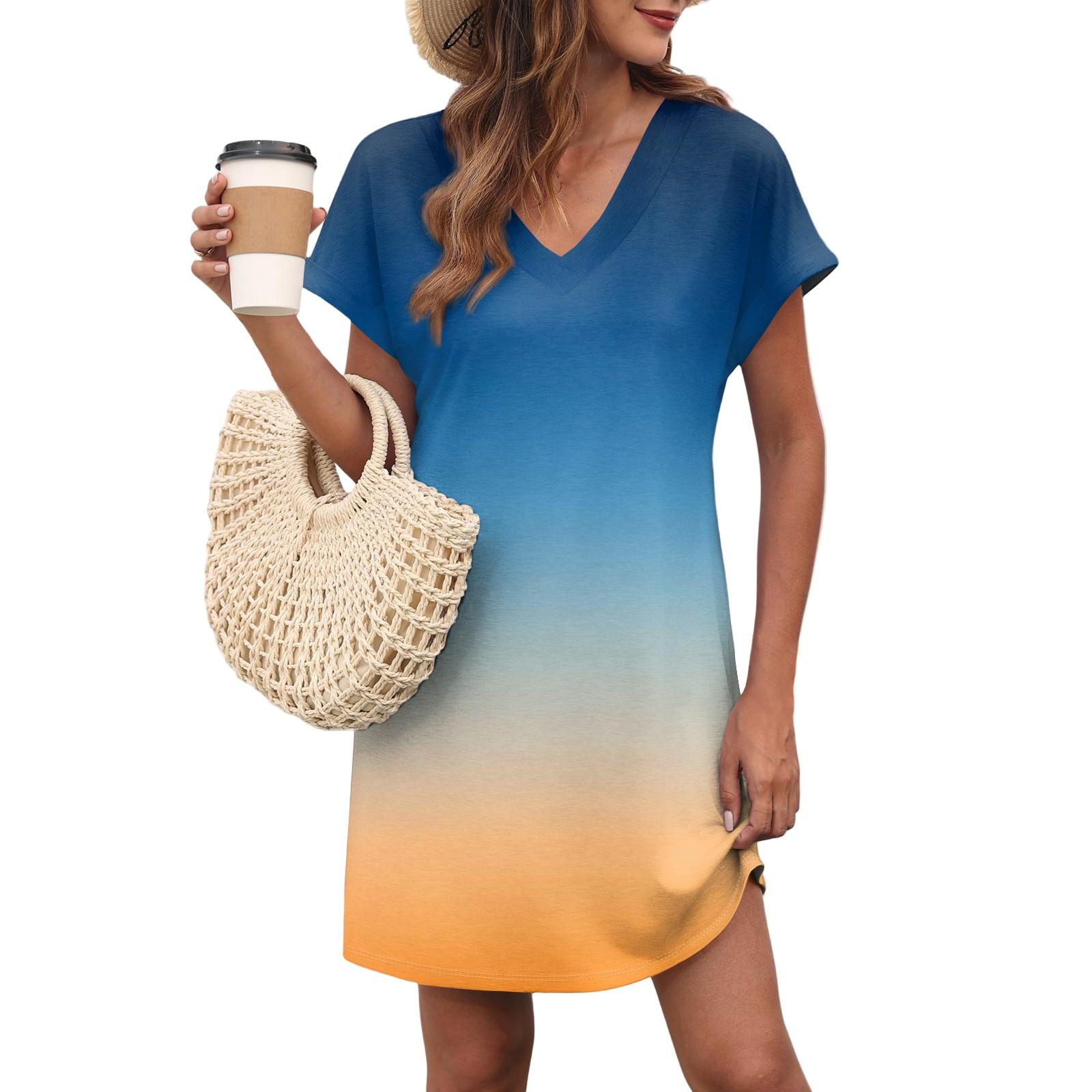 

Женское повседневное модное сексуальное платье с V-образным вырезом и рукавами-крылышками с карманами и градиентом L тёмно-синий