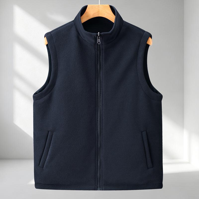 Men Reversible Vest Fleece Lined Waterproof Stand Collar Multi‑Pocket Zip Waistcoat