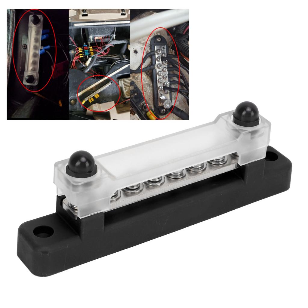48V 150A 6 Terminal Bus Bar Power Distribution Block with Cover M6 Studs M4 Screws for Car RV   Marine Boat