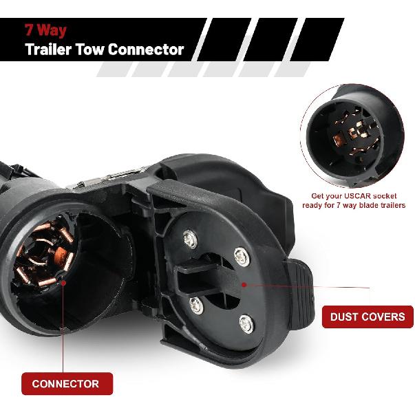 7 Way Trailer Tow Hitch Wiring Plug Receptacle Connector Harness Tallation Kit USCAR Multi-Tow Pickups