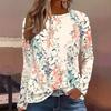 Round Neck 3D Flower Pattern Top Casual Long Sleeved Women's T-shirts - Soft Medium Stretch Polyester Fabric Spring and Autumn Relaxed Fit Clothing