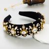 Velvet Padded Headband Baroque Large Pearl Crystal Hairband Thick Vintage Crown Headwear Luxury Prom Hair Styling Band