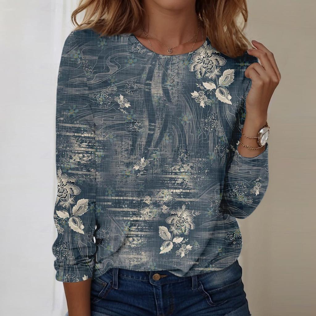 Long Sleeve Shirts For Women Cute Print Graphic Tees Blouses Casual Plus Size Basic Tops Pullover