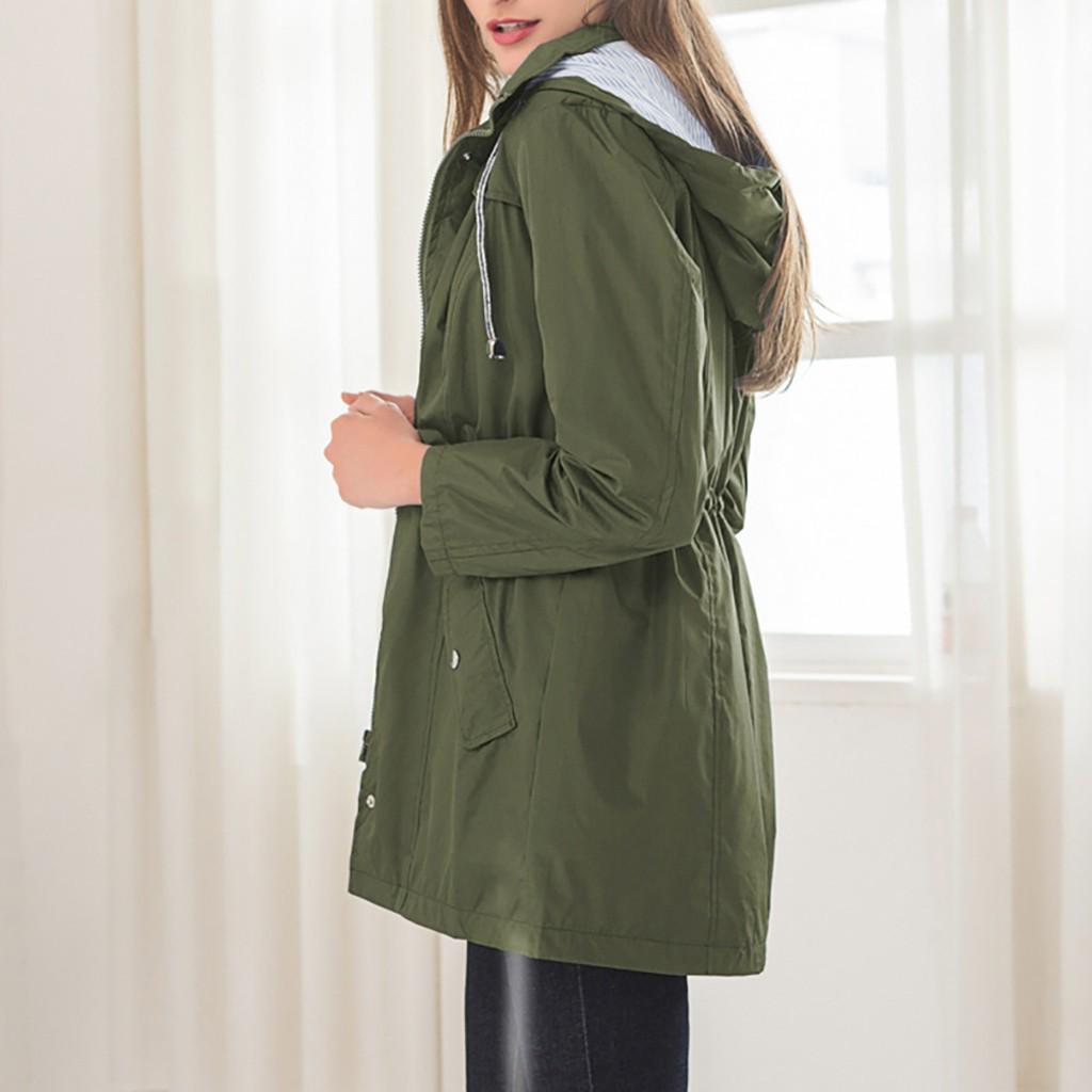 Women Solid Rain Jacket Outdoor Hoodie Waterproof Hooded Raincoat Windproof Tops