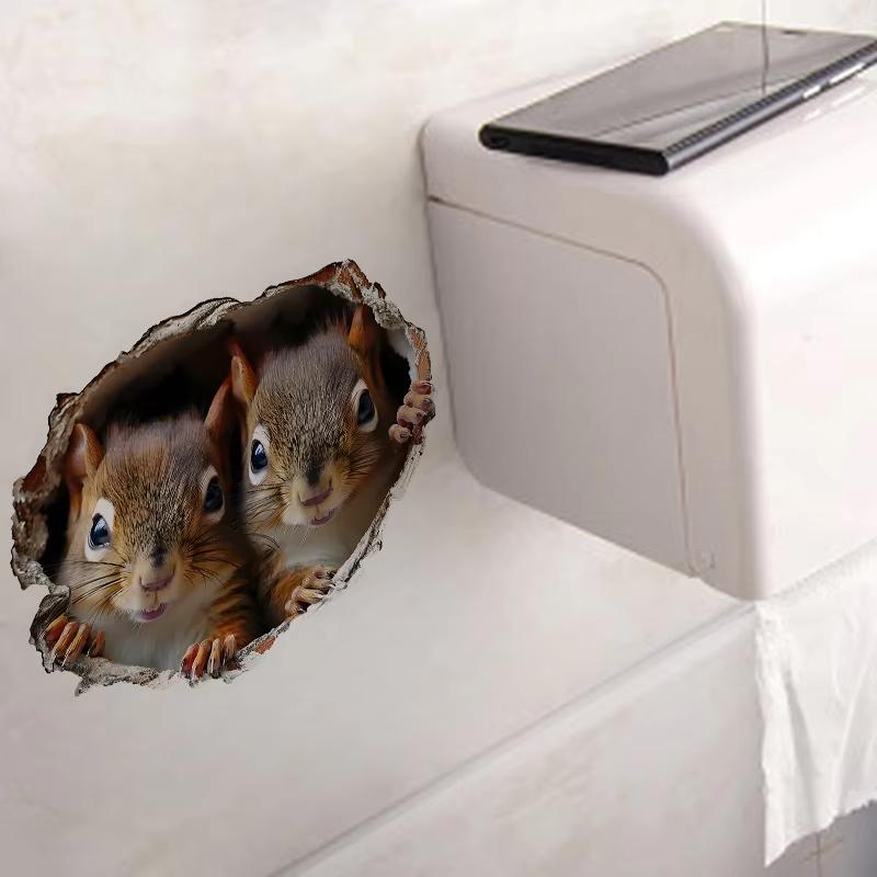 Funny Squirrel Mouse Wall Sticker Toilet Lid Stickers, Bedroom Entrance Living Room Porch Home Decora Waterproof Decals Stickers S744