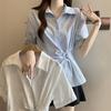 French Waist Lapel Shirt Women's Spring Summer New Irregular Design Shirt Versatile and Thin Short-sleeved Top