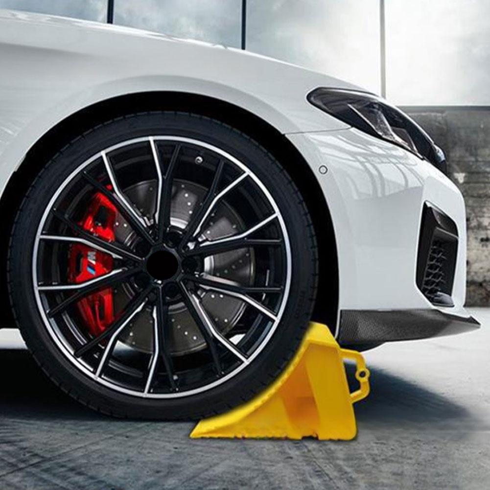 Yellow Plastic Wheel Chock | 20x12x11cm | Built-in Carry Handle | High Visibility Safety for Cars & Trucks