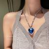 Luxury Classic Blue Ocean Star Inlay Zircon Chin Crystal Pendant Necklace for Women Weding Party Trendy Temperament Jewelry Gift