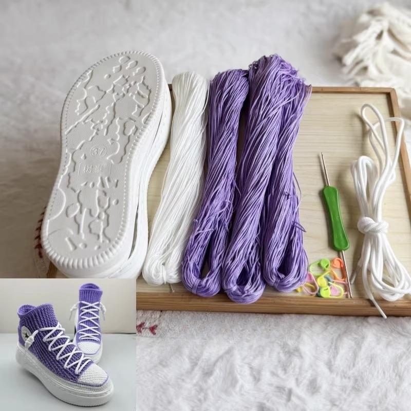 Ręcznie tkane letnie podeszwy haczykowe Podeszwy antypoślizgowe z gumy + pusta linia Ręcznie robione na drutach kapcie Krótkie buty DIY Buty szydełkowe Materiał