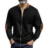 Men Casual Coat Stand Collar Long Sleeve Zipper Closure Plaid Elbow Patch Baseball Jacket Outdoor Street Wear