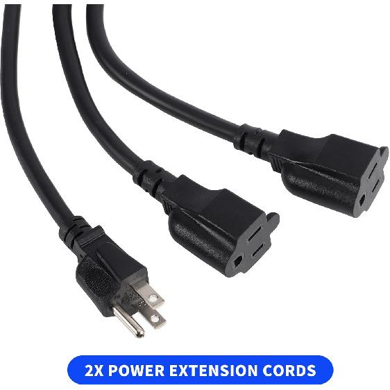 Y Splitter Extension Cord 6 Foot, 3 Prong Power Cord 1 To 2 Outlet Splitter, 16 Gauge 13A 1625W SJT Cable, ETL Listed, Black